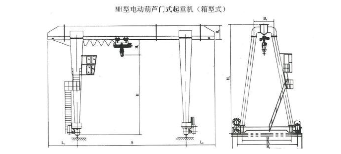 10吨MH型单梁门式起重机结构图