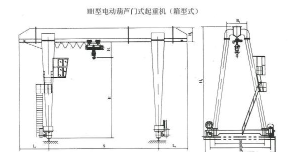 20吨MH型厢形式单梁门式起重机结构图 20吨MH型厢形式单梁门式起重机结构图