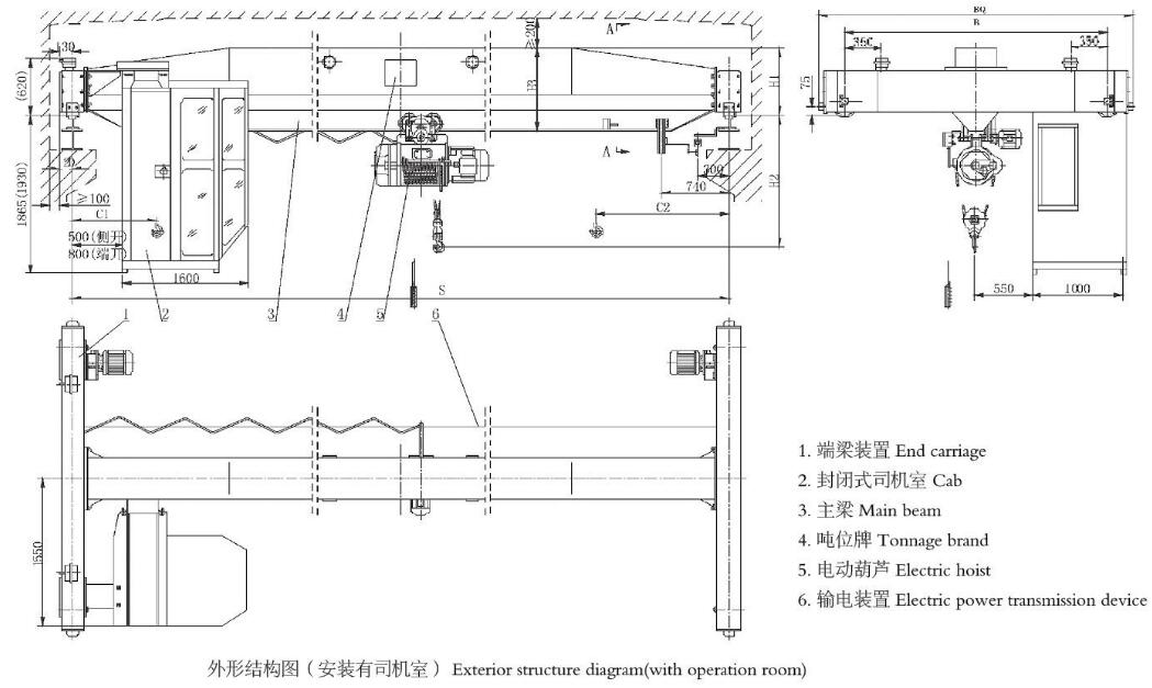 LDA型电动单梁桥式起重机结构图 LDA型电动单梁桥式起重机结构图