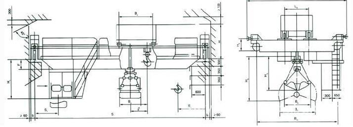 QN型抓斗吊钩双用桥式起重机结构图